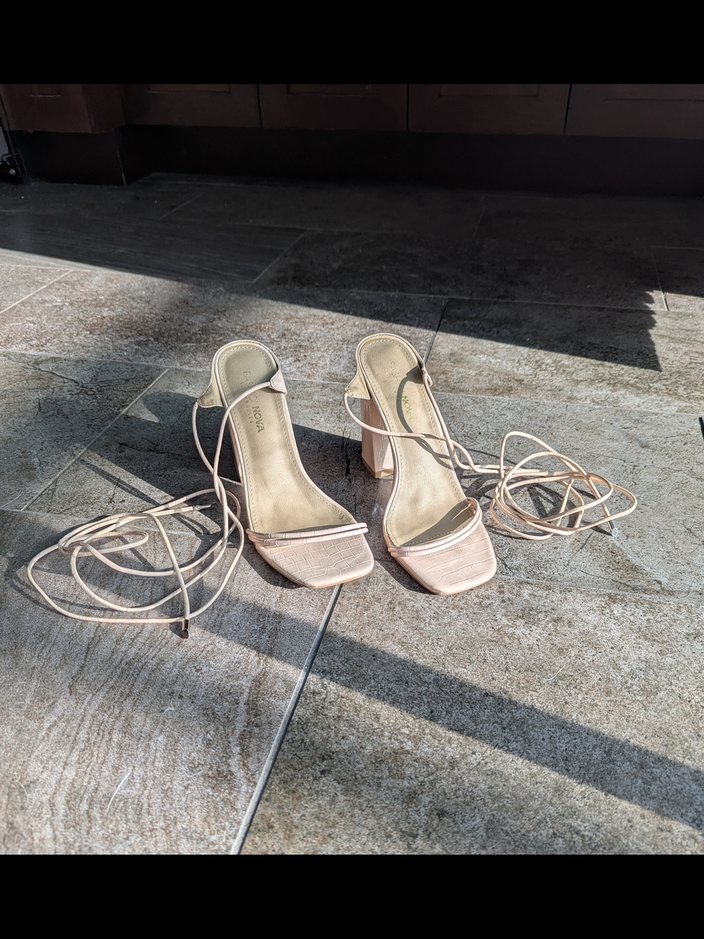 Fashion Nova Nude Lace-Up Block Heel Sandals